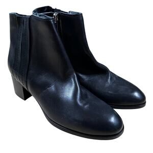 Aquatalia Naiya Calf Black Leather Bootie Side Zip Women Sz 9.5 New Without Box